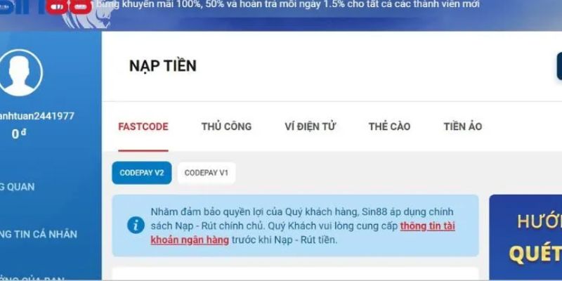 Điều kiện nạp tiền